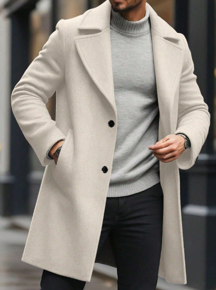 Men's Solid Color Coat with Pockets, Front Buttons, Long Sleeves, Autumn Clothes