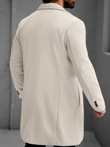 Men's Solid Color Coat with Pockets, Front Buttons, Long Sleeves, Autumn Clothes