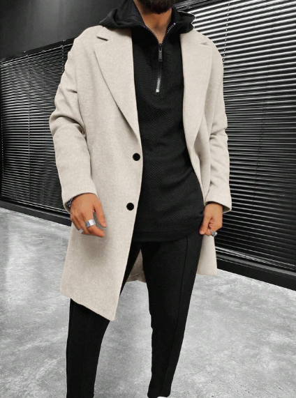 Men's Solid Color Coat with Pockets, Front Buttons, Long Sleeves, Autumn Clothes
